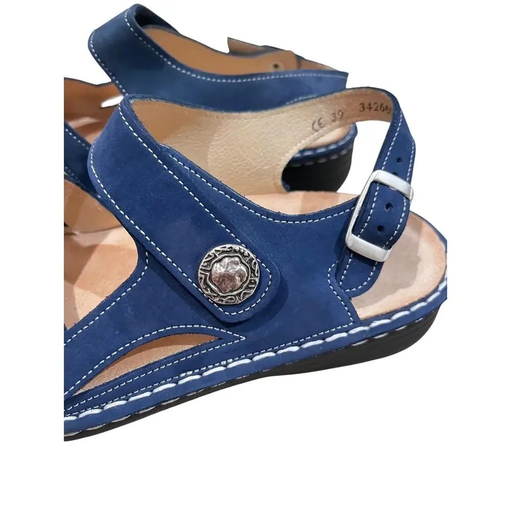 Finn Comfort Finn Mellow Sandals Womens Size EU 39/8.5 Blue Nubuck Wedge